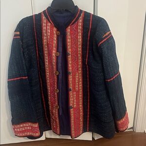 HMONG TRIBE SE ASIA Bohemian Embroidered Jacket with Wooden Buttons